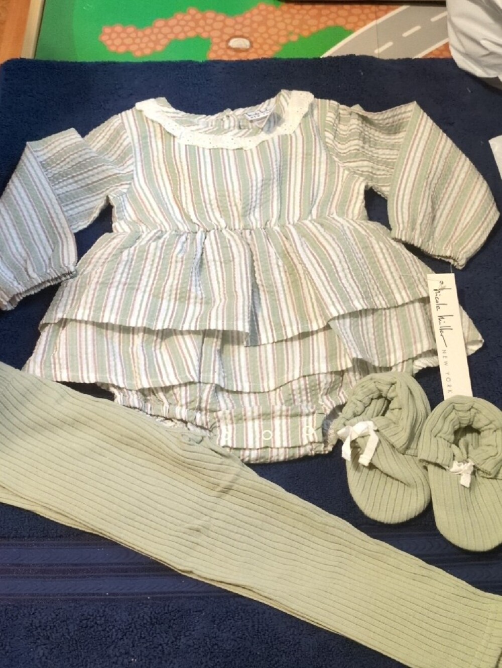 Nicole Miller 3 PC Multicolor Striped Romper Ribbed Leggings/Booties 18M